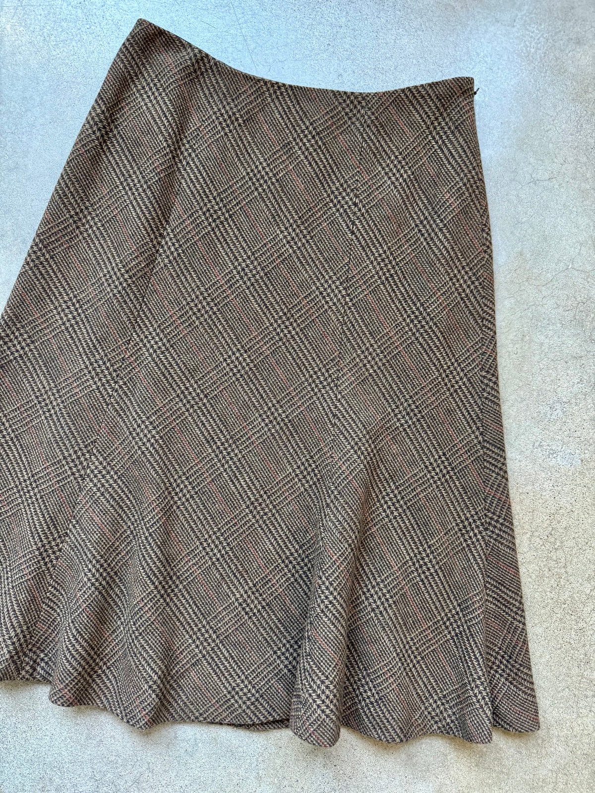 2000s Chaps Brown Plaid Wool-Blend Two-Piece Skirt Suit | Small