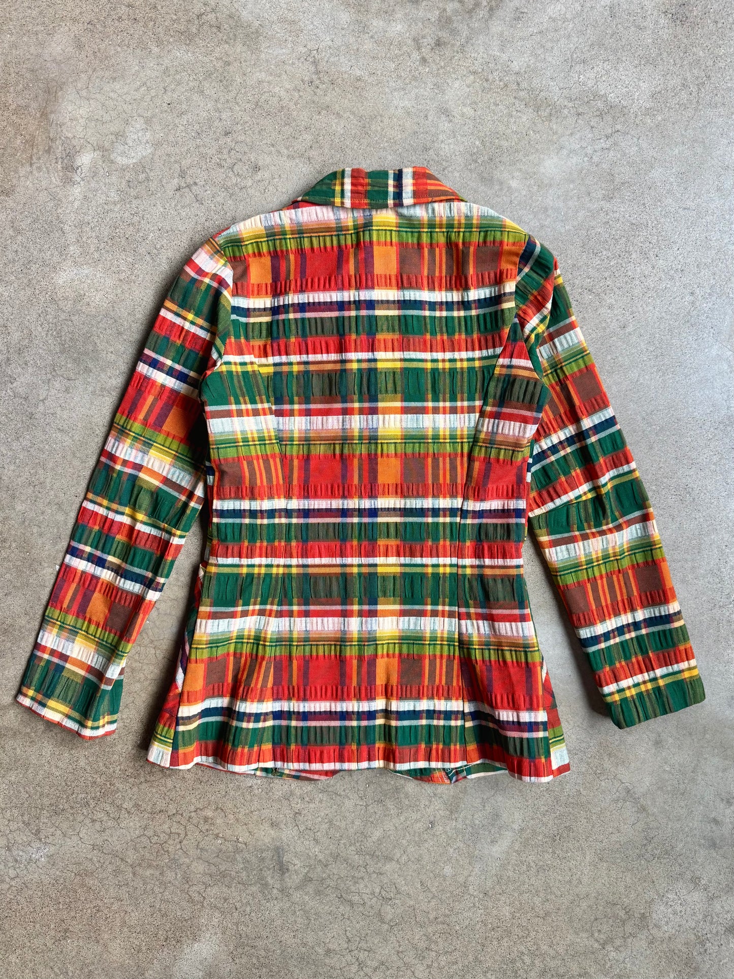 Vintage 1970s Multi Plaid Woven Blazer Jacket | XS/S