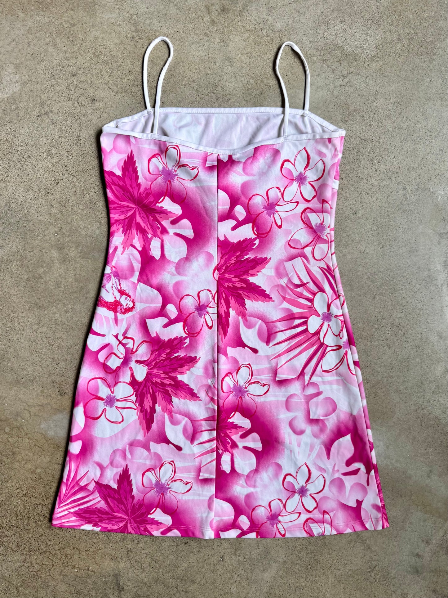 Vintage 1990s Pulse Pink & White Hawaiian Floral Print Mini Dress | Large