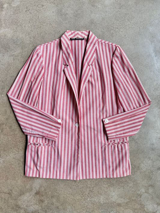 Vintage 1980s Sag Harbor Red Striped Lightweight Blazer | Medium
