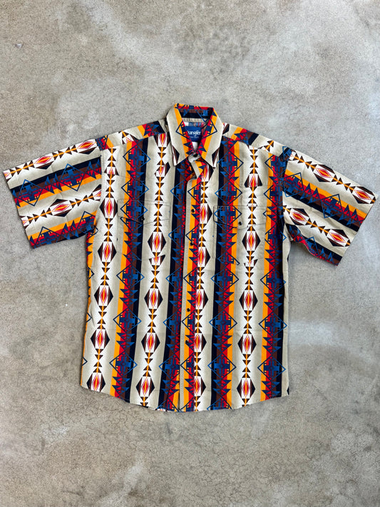 Vintage 1990s Wrangler Southwestern Pearl Snap Short Sleeve Shirt | Medium