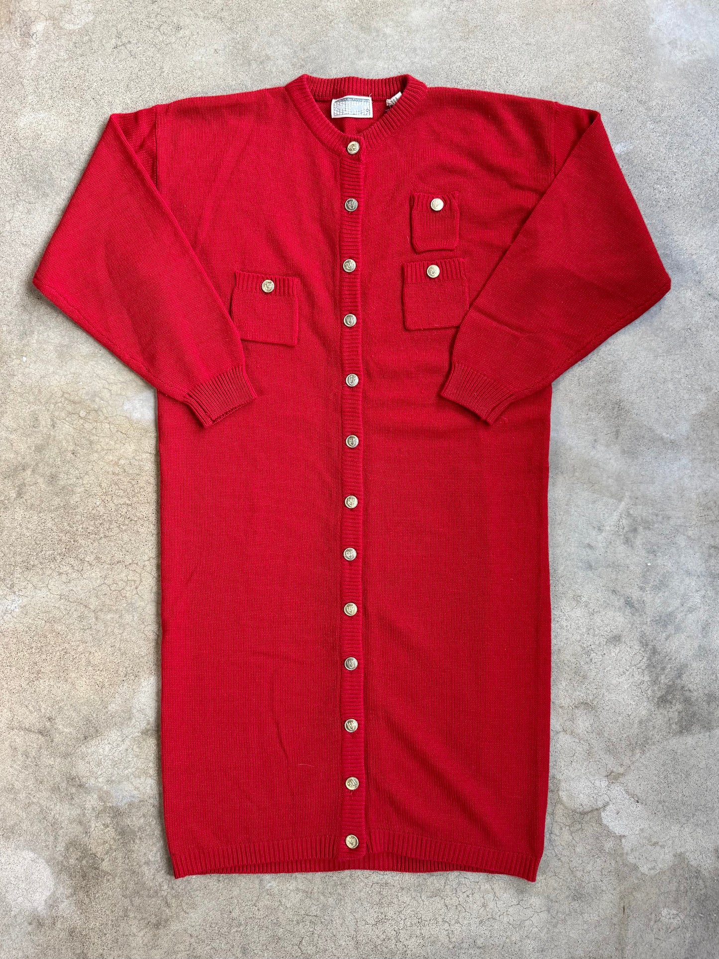 Vintage 1980s Clover Trading Co. Red Button-Front Sweater Dress | Medium