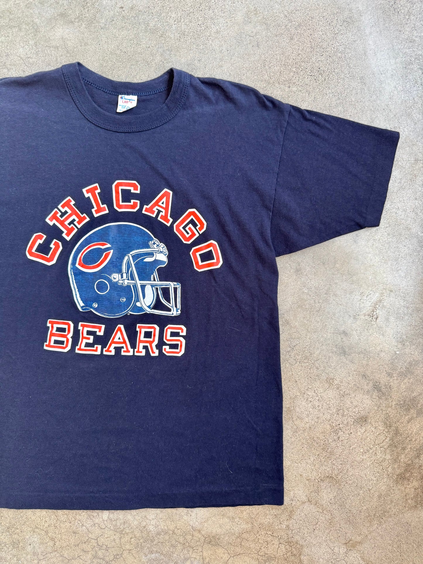 Vintage 1980s Champion Navy Blue Chicago Bears Graphic Tee | Large