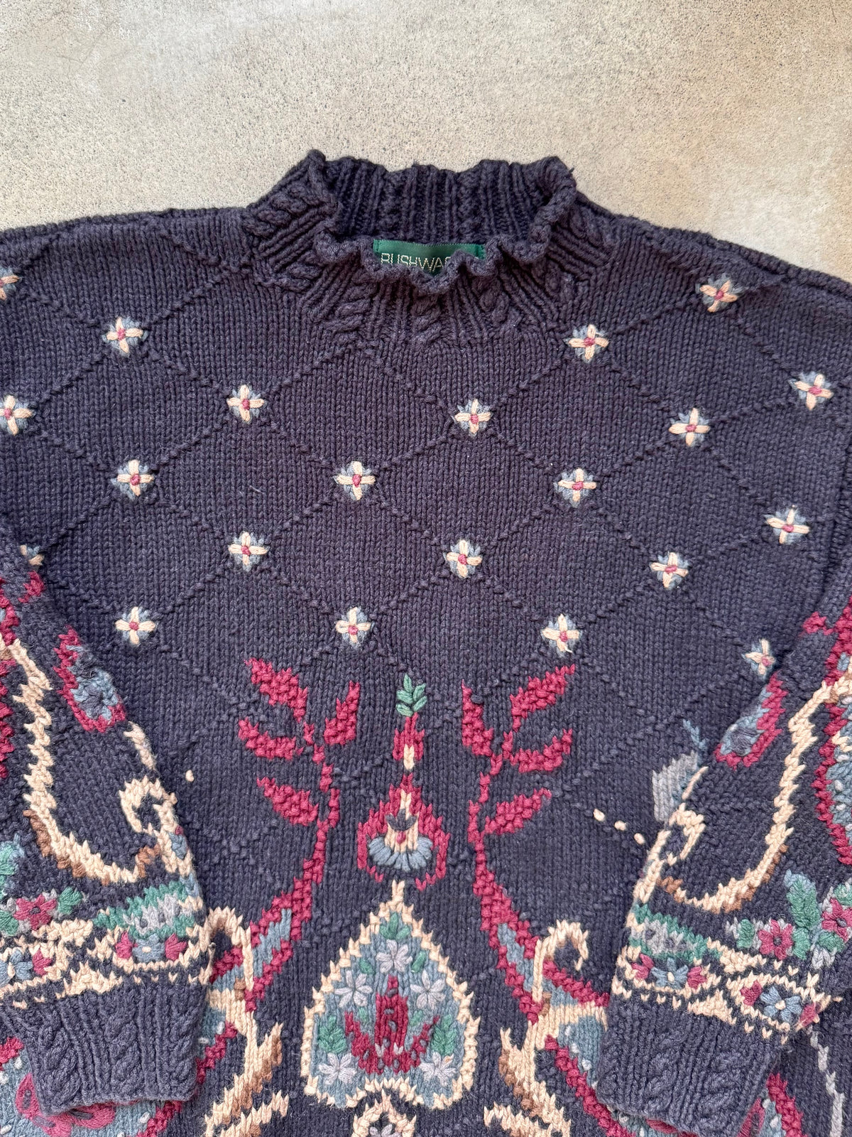 Vintage Bushwacker Floral Paisley Pattern Mock Neck Sweater | Small