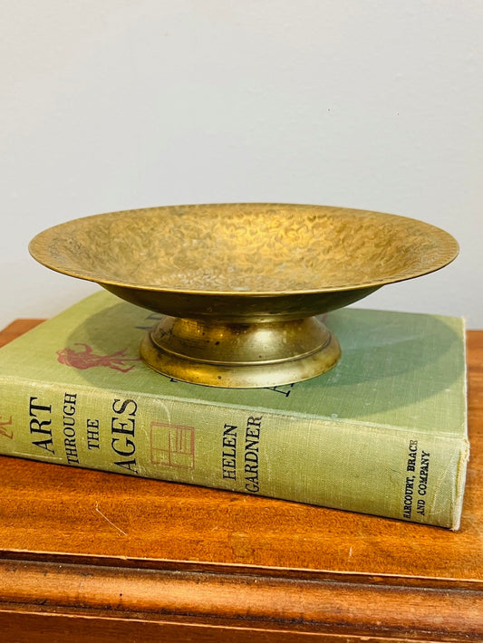 Vintage 1950s Brass Etched Pedestal Bowl