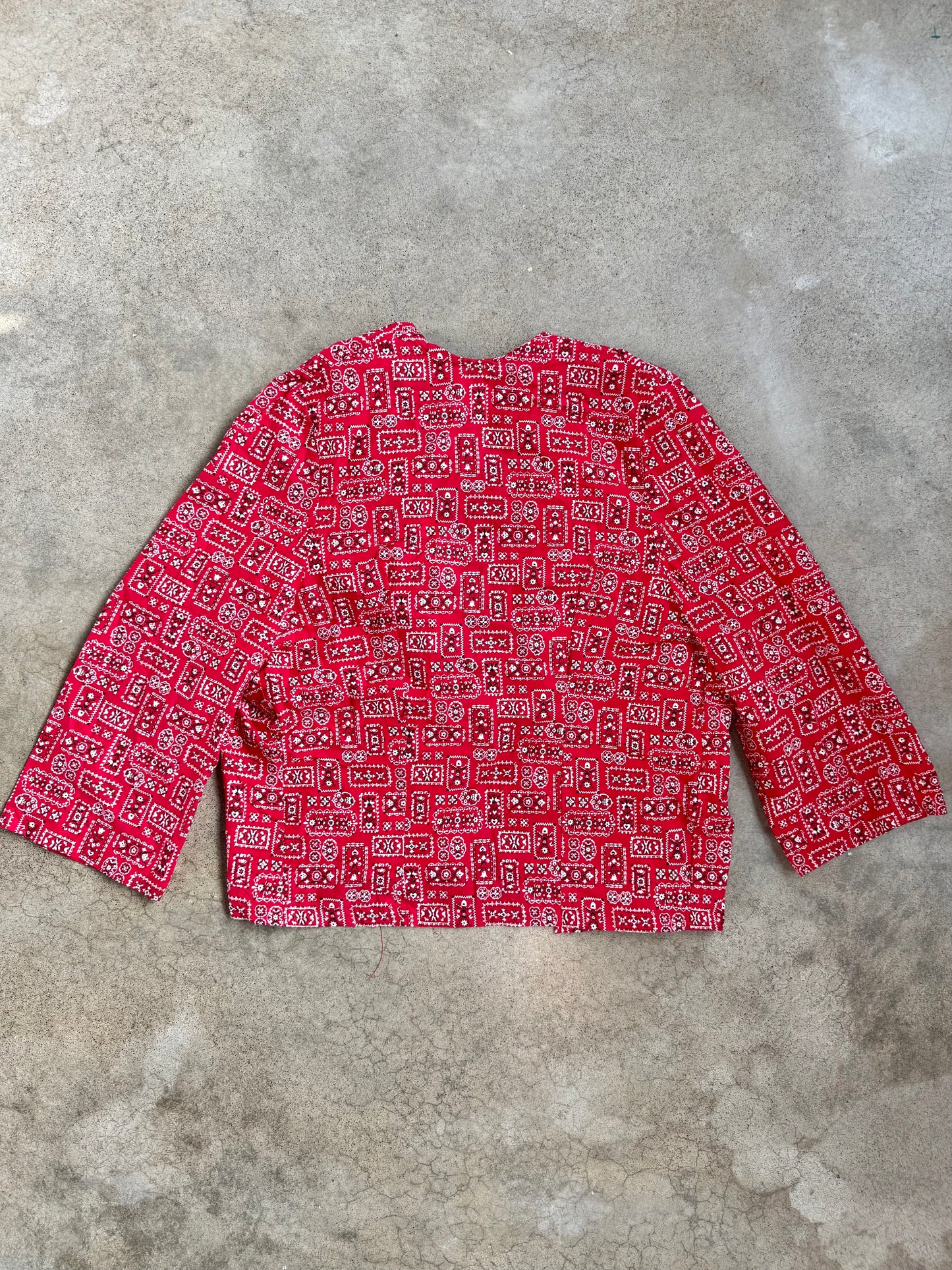 Vintage 1950s Handmade Red Bandana Print Lightweight Cotton Jacket | Medium