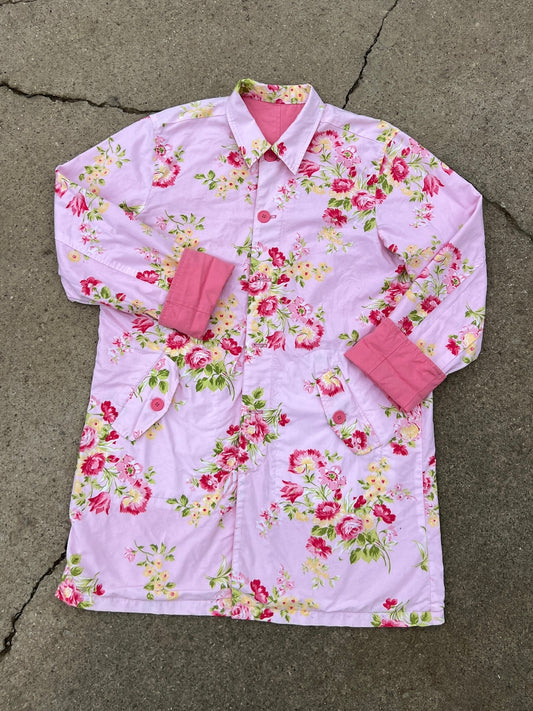 Vintage 1990s Reversible Pink Floral Cotton Jacket | L/XL