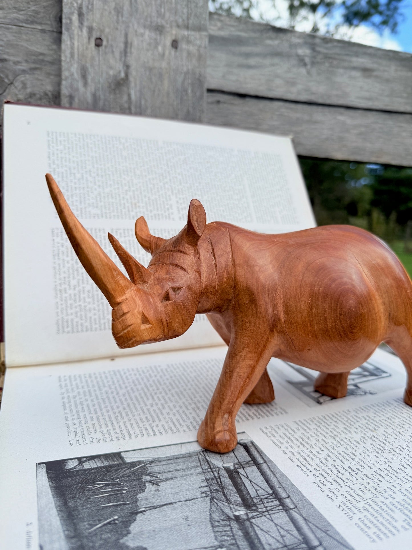Vintage 1950s Hand-Carved Wooden Rhino Figurine