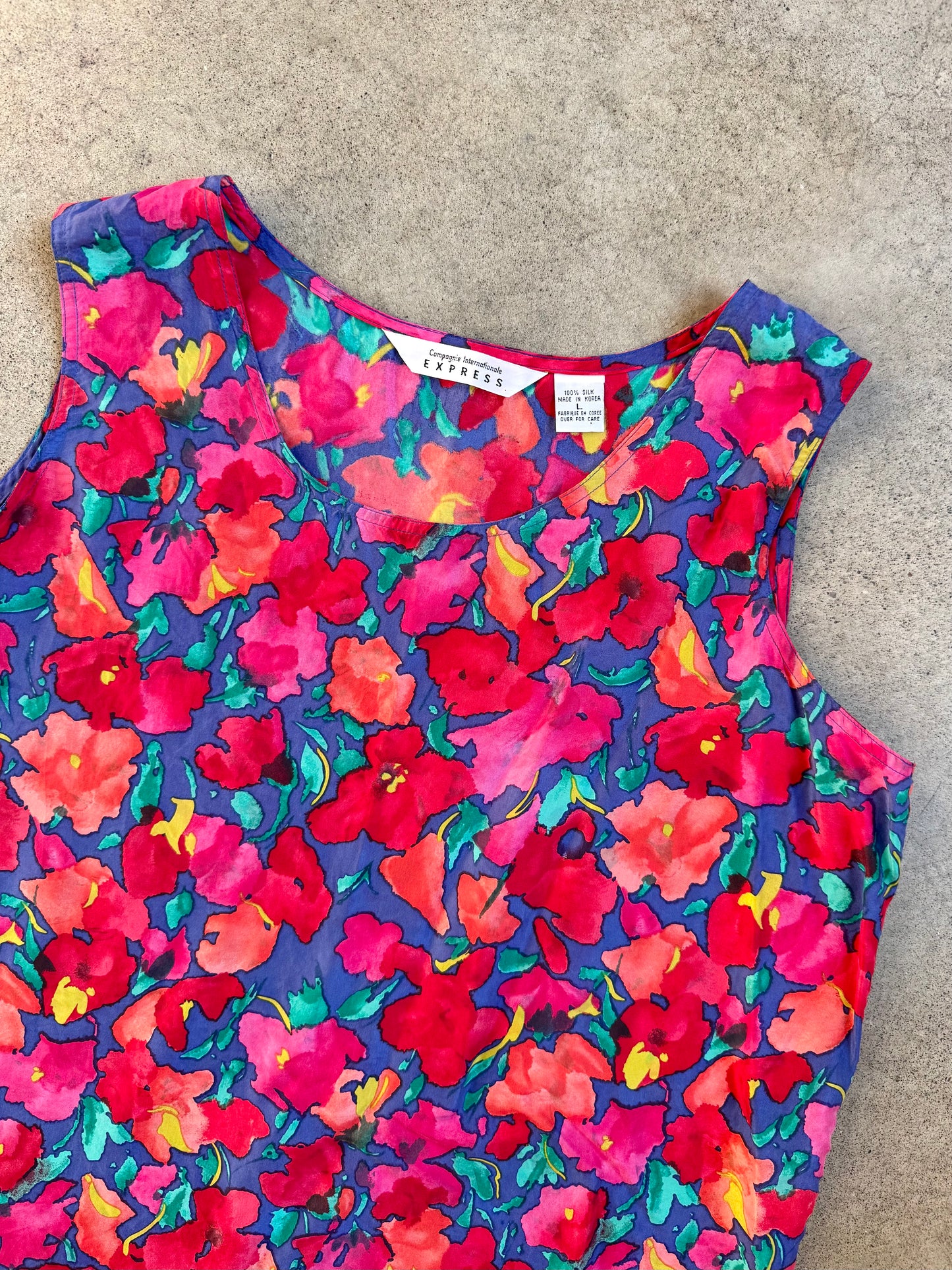 Vintage 1980s/90s Express Floral Print 100% Silk Tank Top | Large