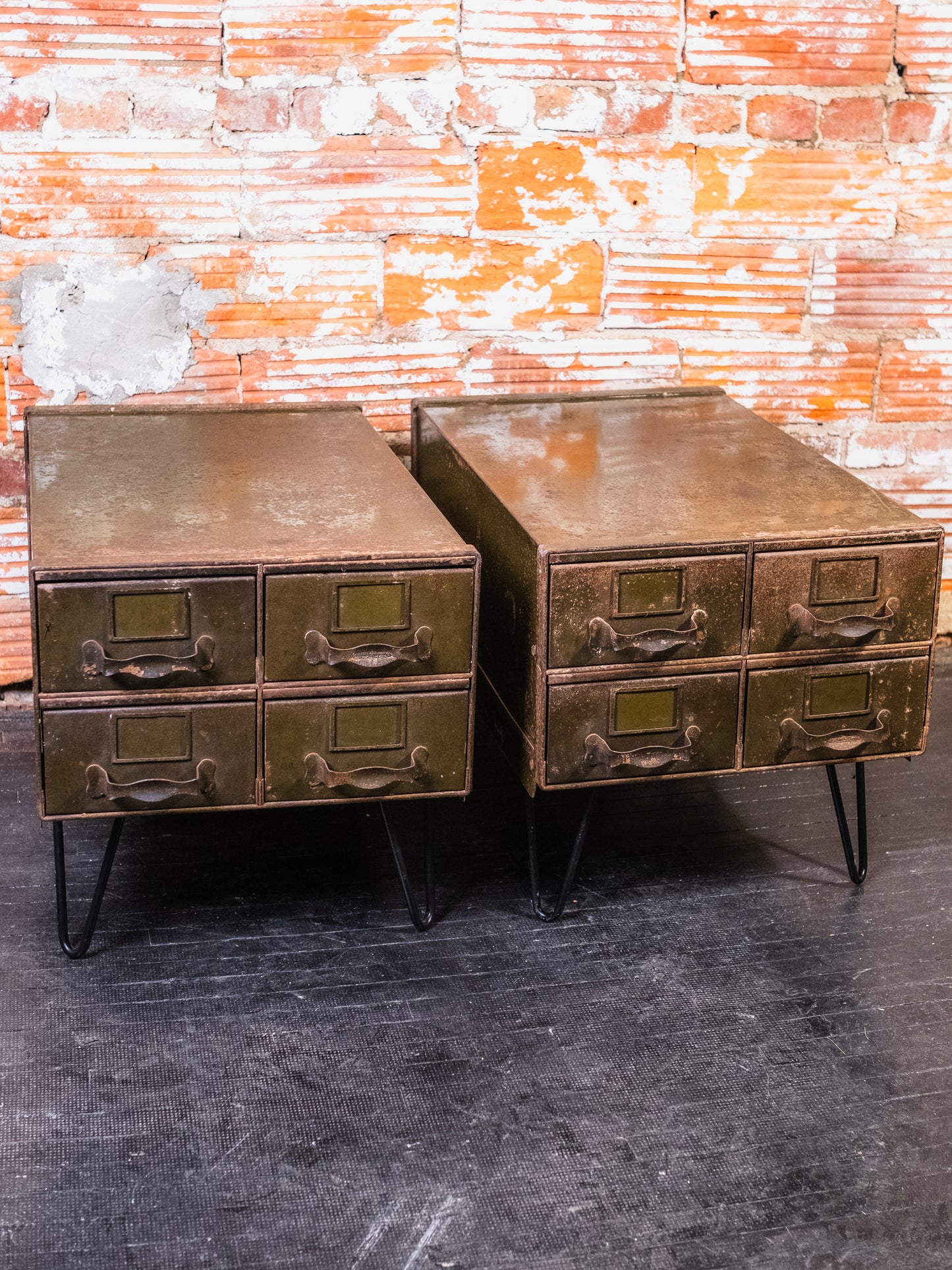 Vintage Metal Military File Cabinet Side Tables | Set of 2