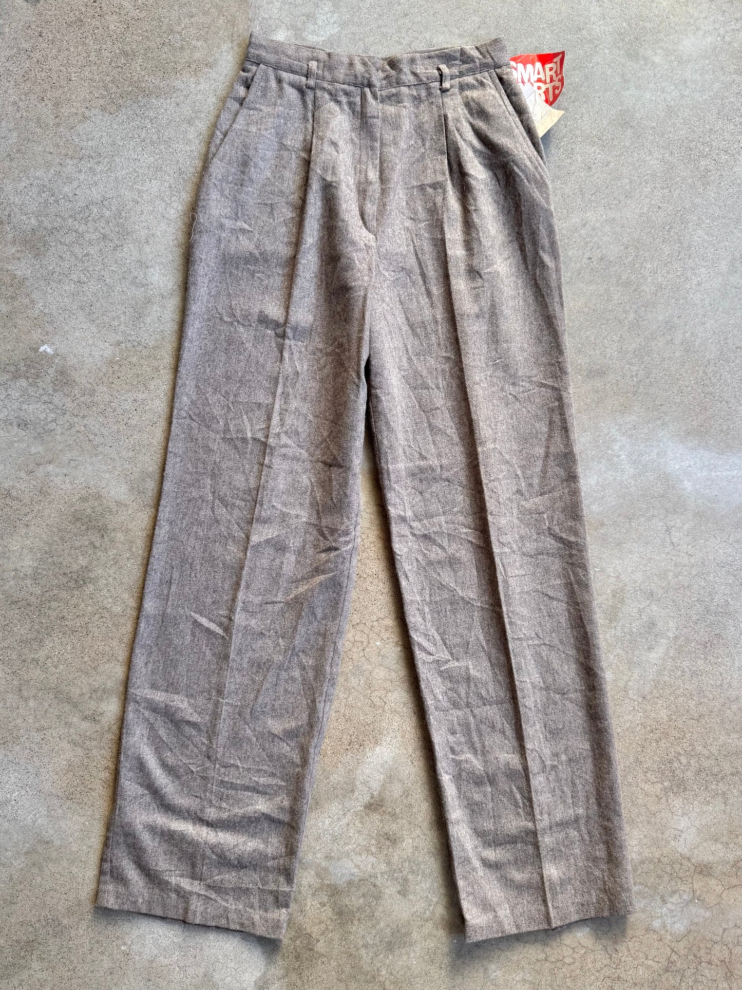 Vintage 1970s Smart Parts Taupe Wool-Blend Pleated Trousers | Waist 27”