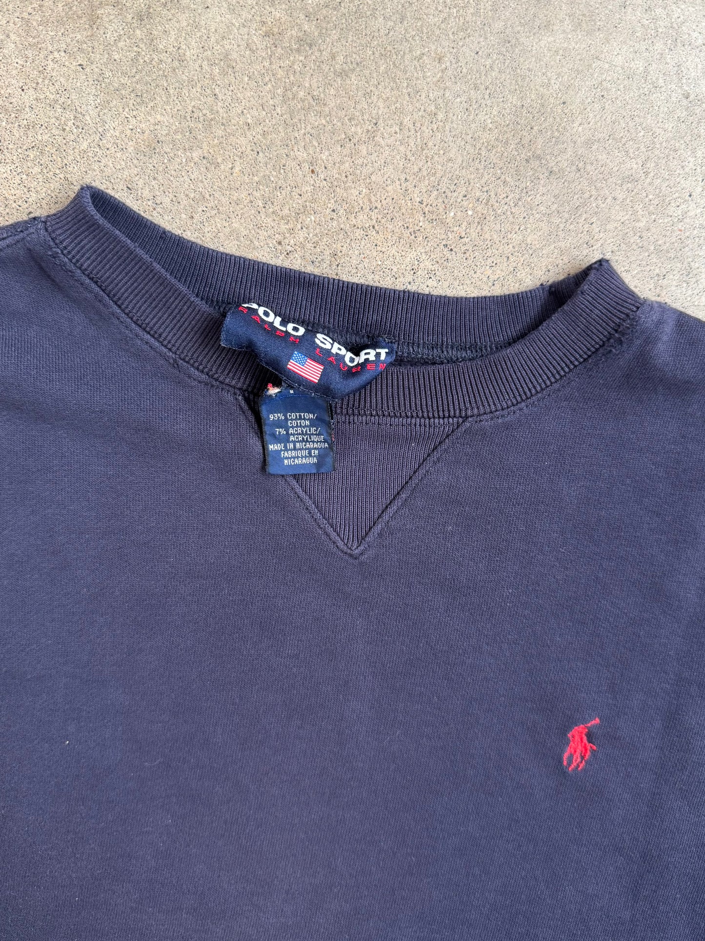 Vintage 1990s Polo Sport Navy Blue Distressed Crewneck Sweatshirt | Medium