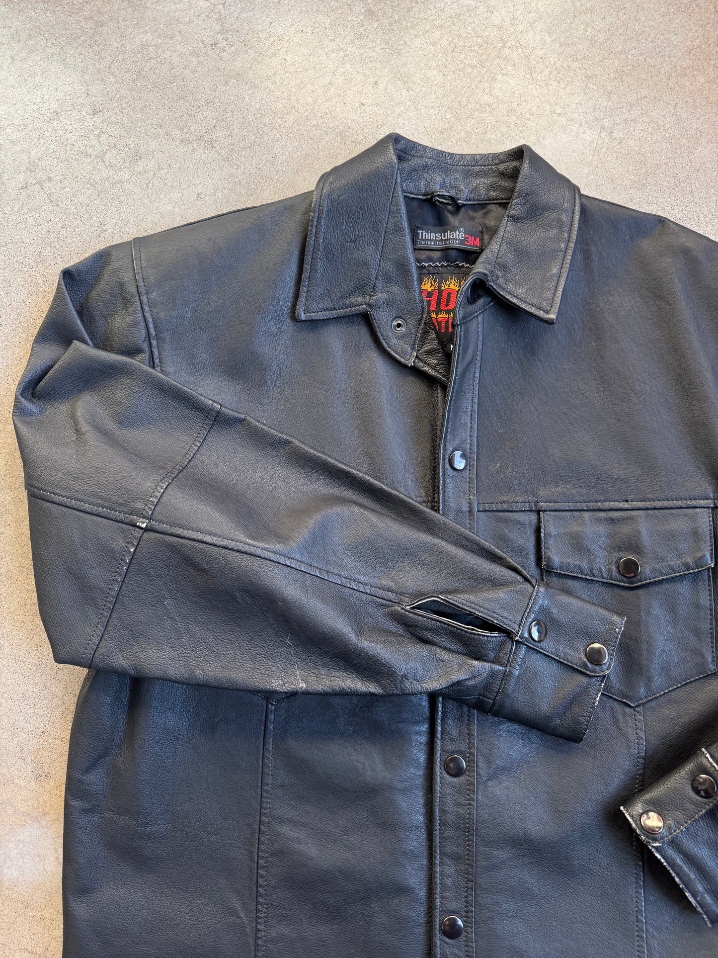 Vintage 1990s Hot Leathers Black Leather Button-Up Shirt Jacket | Medium