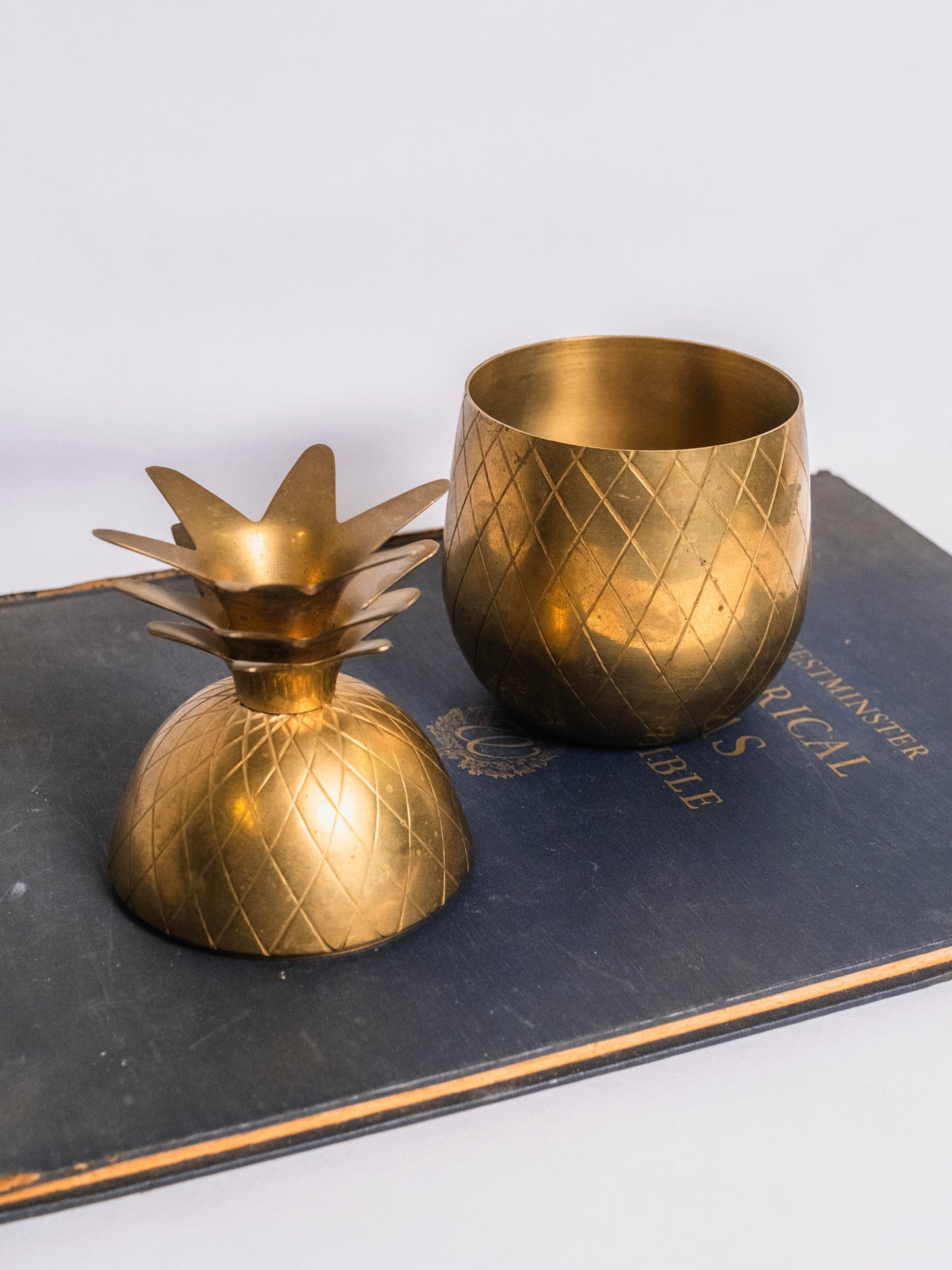 Vintage 1950s Solid Brass Pineapple Canister