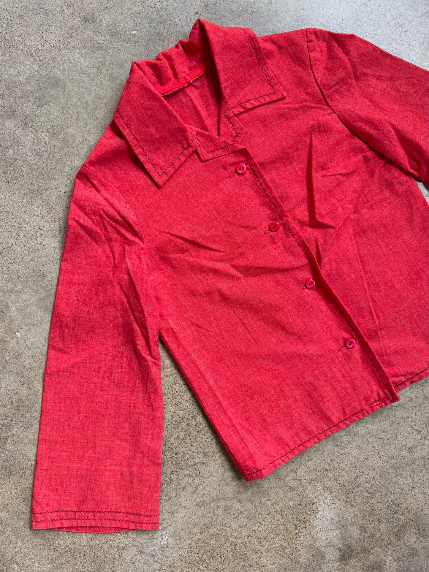 Vintage 1940s Red Western-Style Collared Shirt Jacket | XS