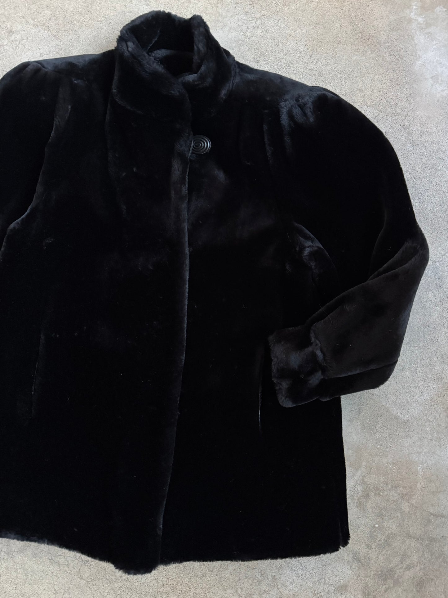 Vintage 1980s Donny Brook Black Faux Fur Short Coat | Small