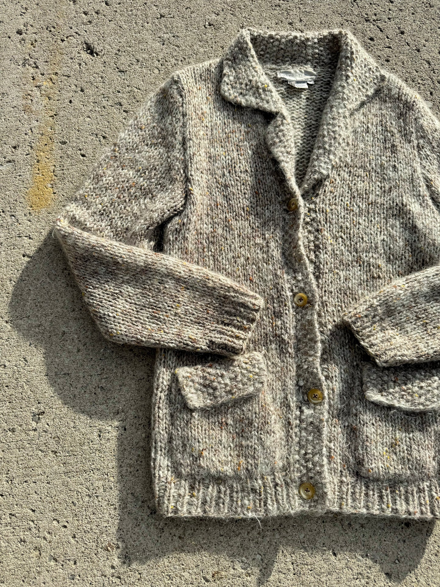 Vintage Denise Dalban Neutral Speckled Mohair Cardigan | Medium