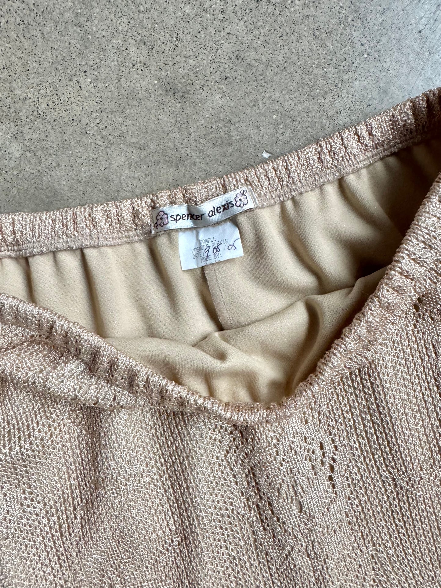 Vintage 1990s Spencer Alexis Gold Metallic Crochet Two-Piece Skirt Set | Small