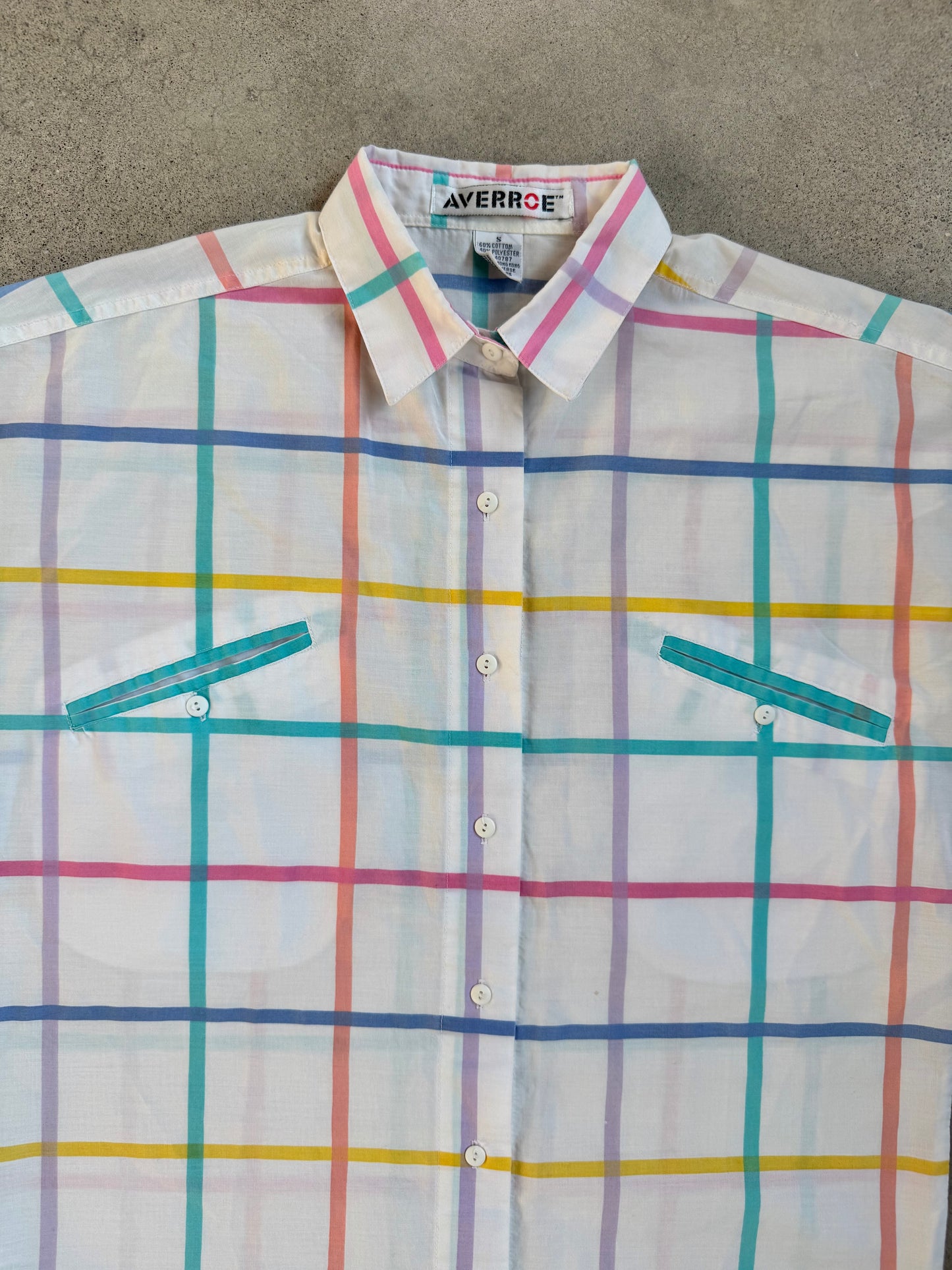 Vintage 1980s Averroe Pastel Plaid Button-Up Blouse | Small