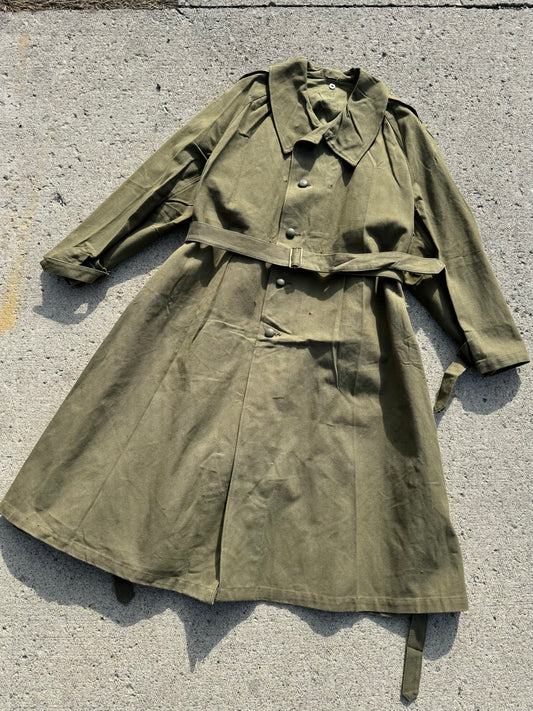 Vintage French Military Canvas Motorcycle Trench Coat | XL