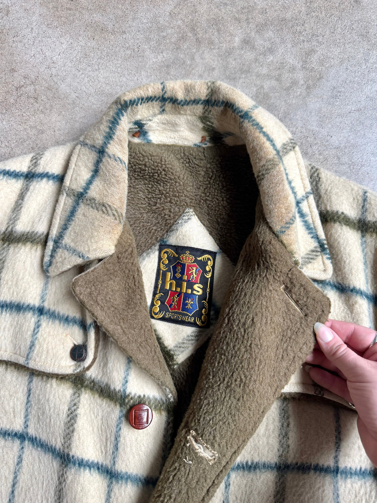 Vintage 1970s H.I.S. Sportswear Faux Fur Lined Plaid Wool Rancher Jacket | Large