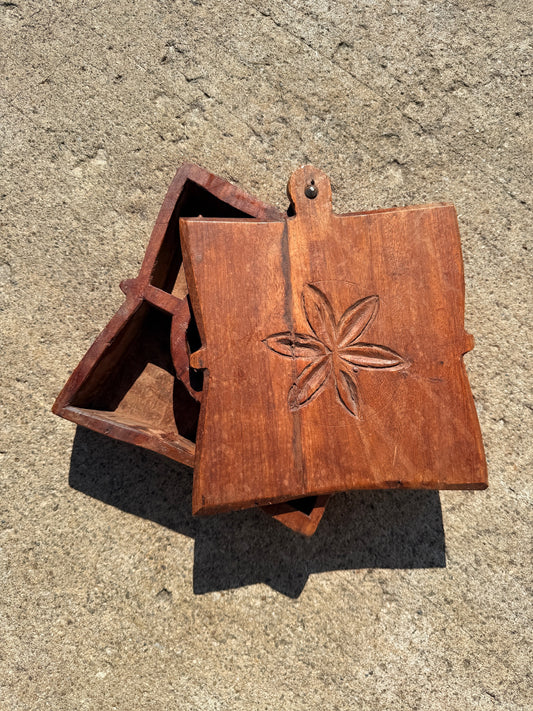 Antique Wood-Carved Tikal Spice Box w/ Swivel Lid