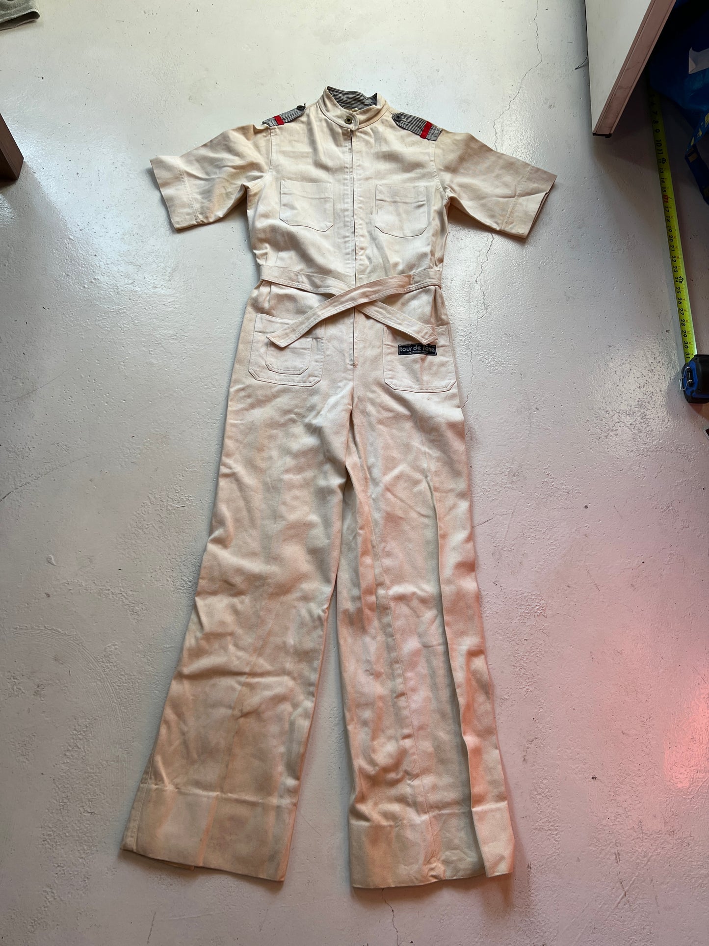 Vintage Tour De Force Ecru Denim Utility Jumpsuit | Medium