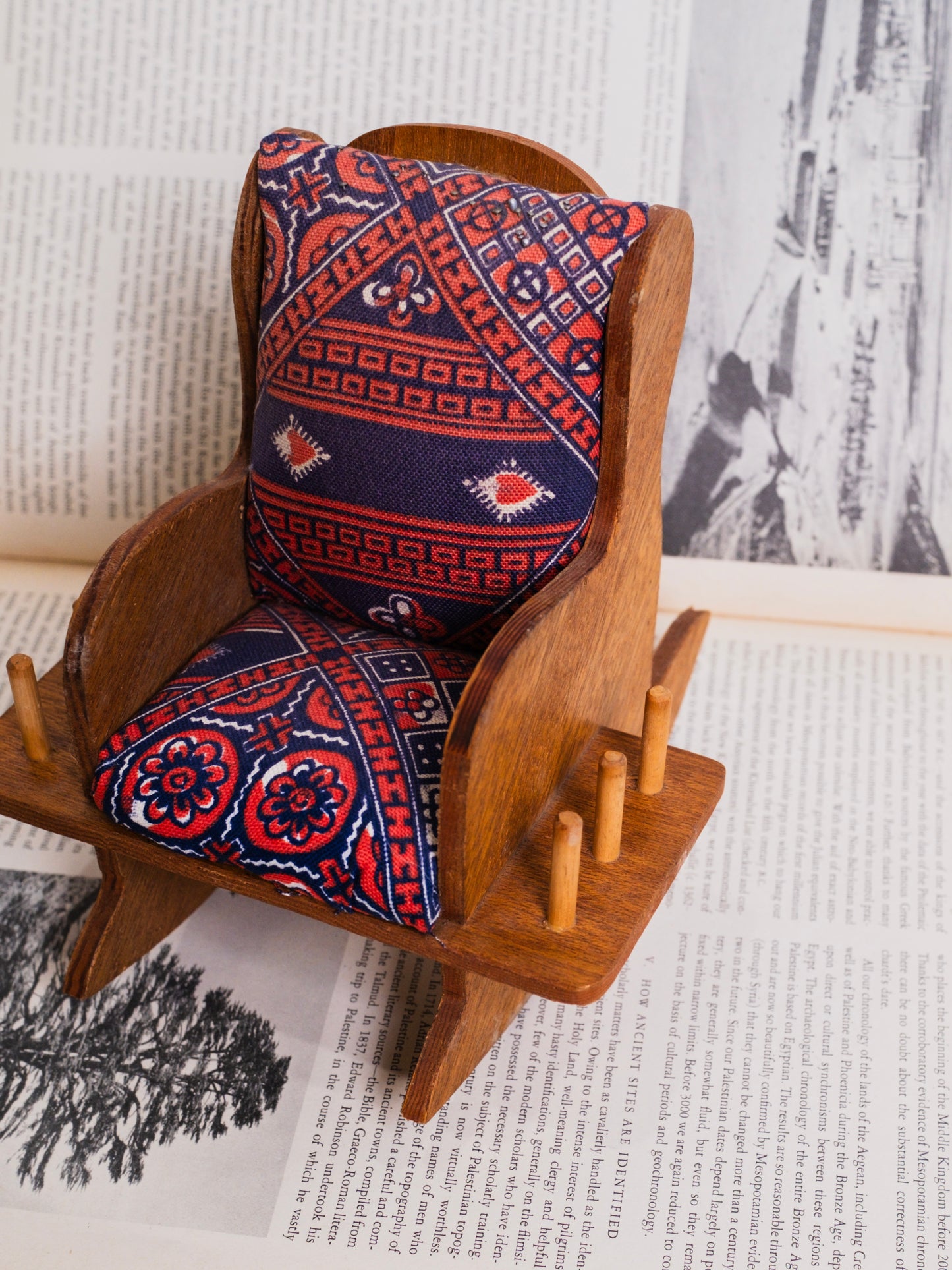 Vintage 1950s Wooden "Mini Rocker" Sewing Caddy Pin Cushion