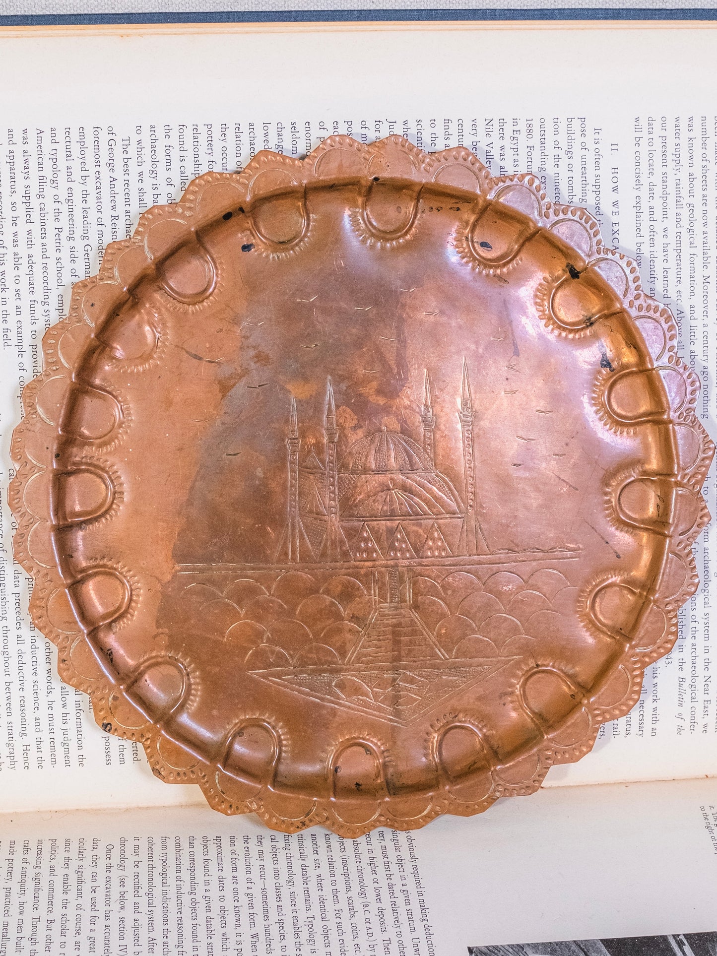 Vintage Solid Copper Stamped Turkish Landscape Plate
