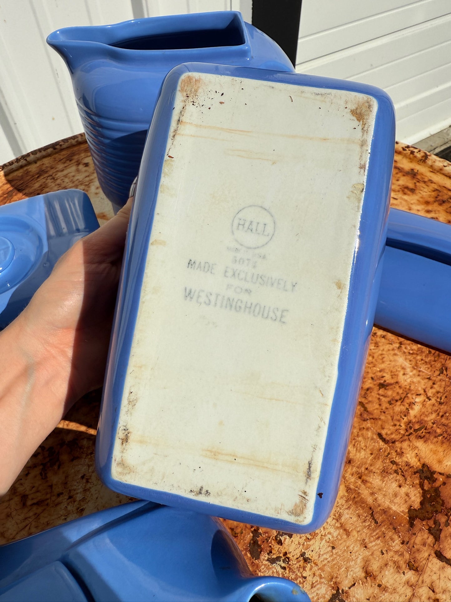 Vintage 1930s Hall China Co. Westinghouse Blue Refrigerator Dish Set