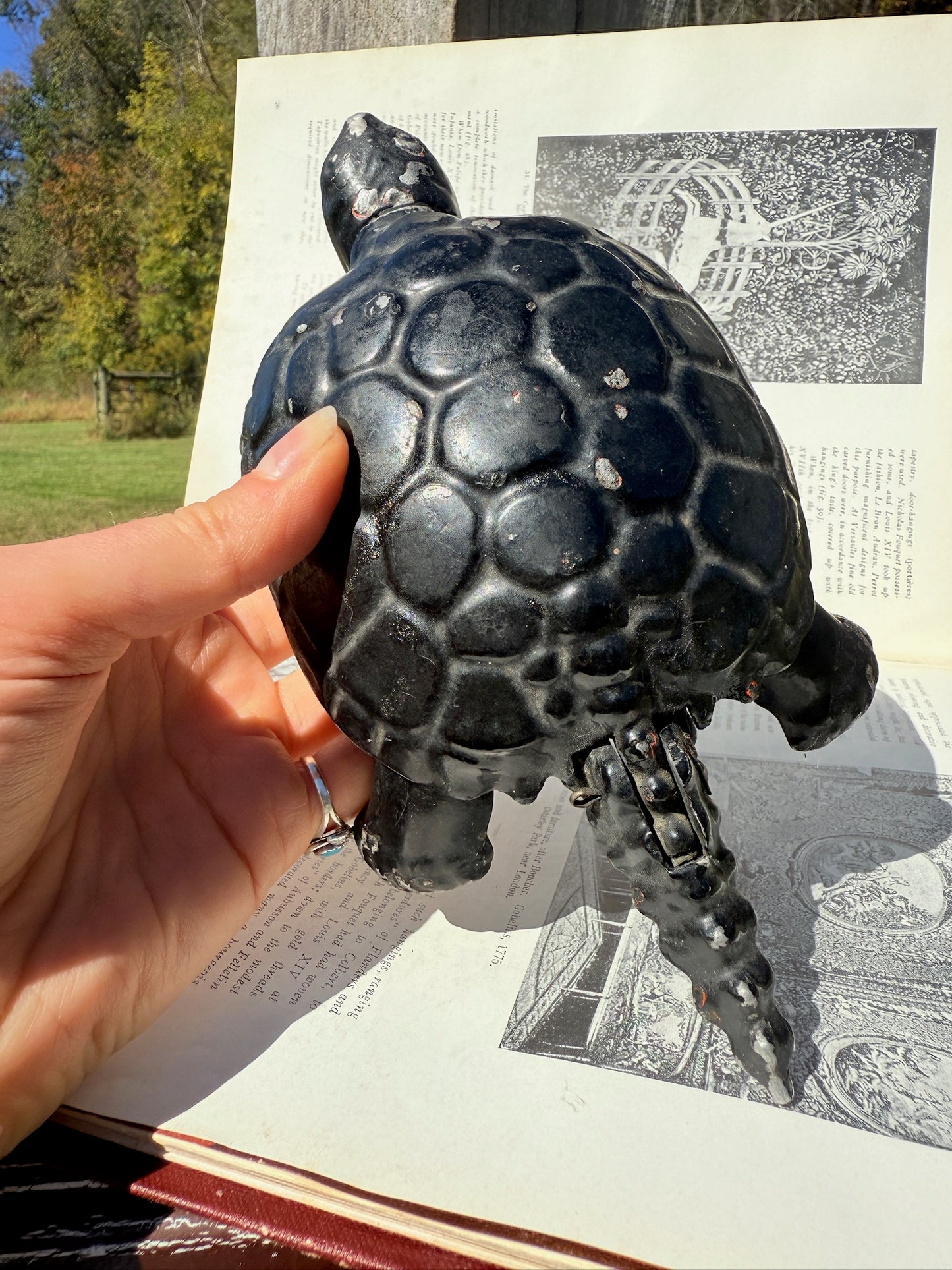 Vintage Metal Mechanical Snapping Turtle Ashtray