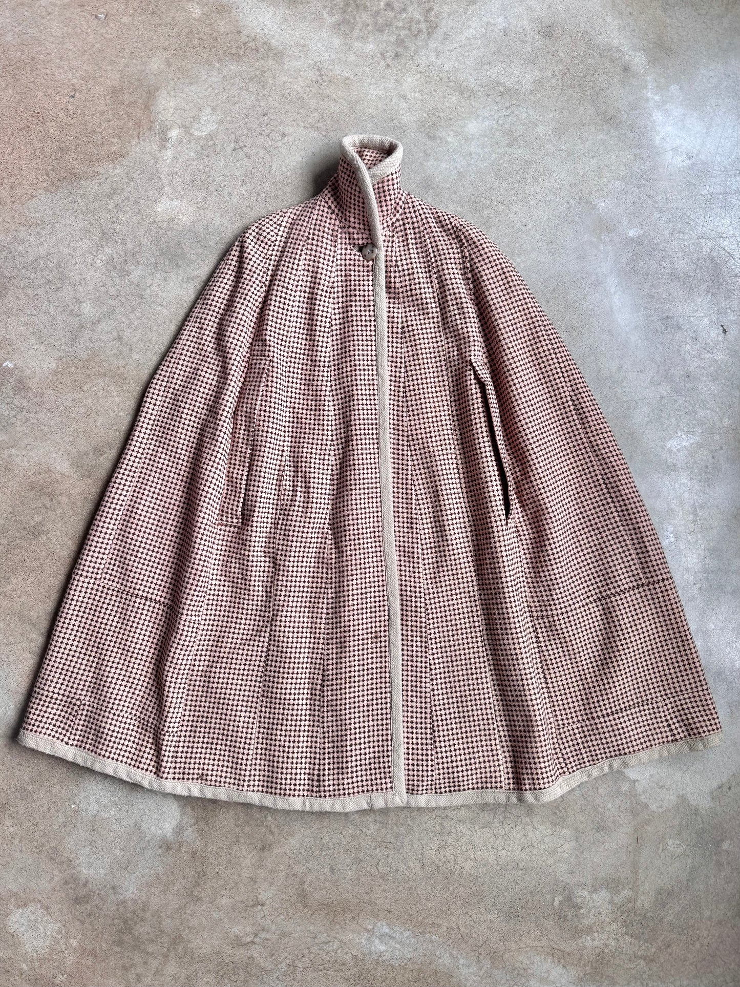 Vintage 1960s Handmade Wool Tweed High-Neck Cape