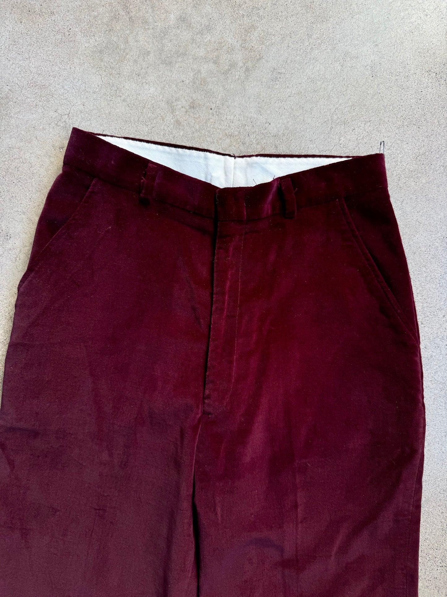 Vintage 1970s Sachel Burgundy Velvet High-Waist Trousers | Waist 28”