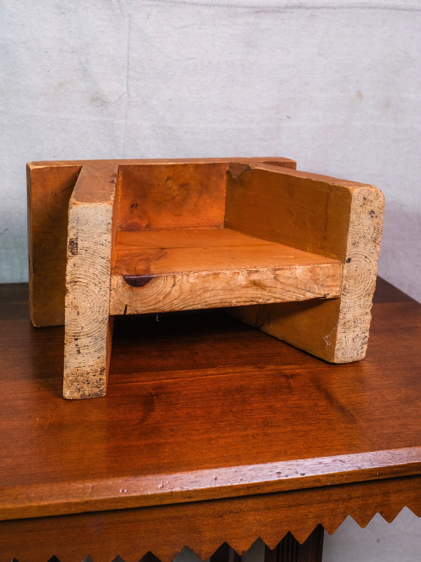Vintage 1940s/50s Handmade Solid Wood Folk Art Footstool