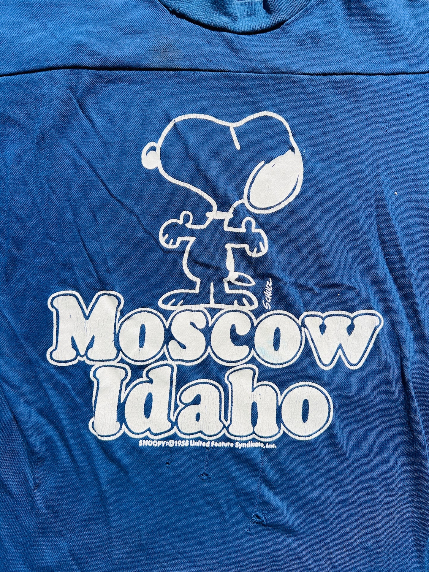 Vintage Snoopy Moscow Idaho Navy Distressed Jersey Tee | Medium