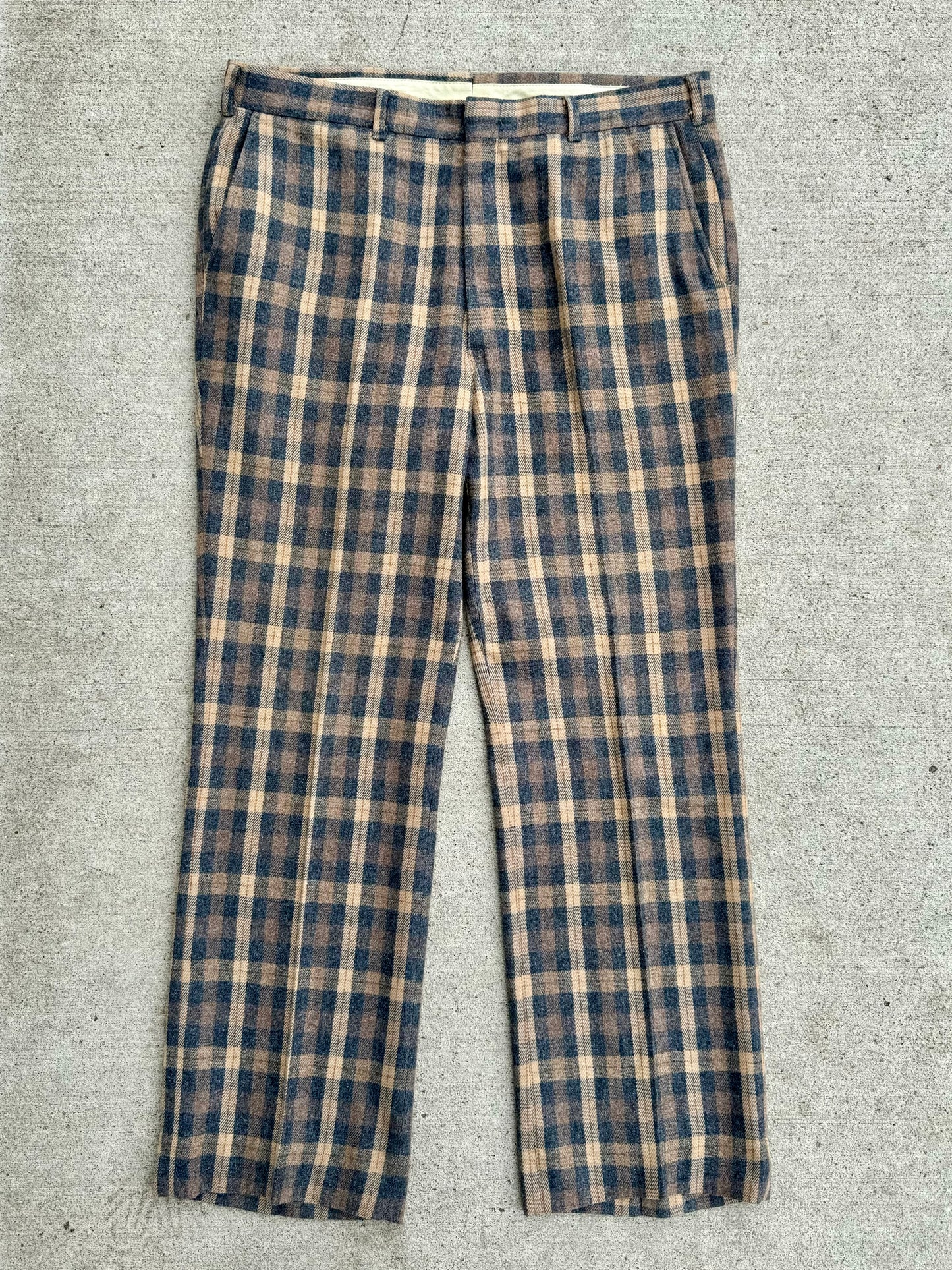 Vintage 1970s Kuppenheimer Plaid Wool Trousers | Waist 36”