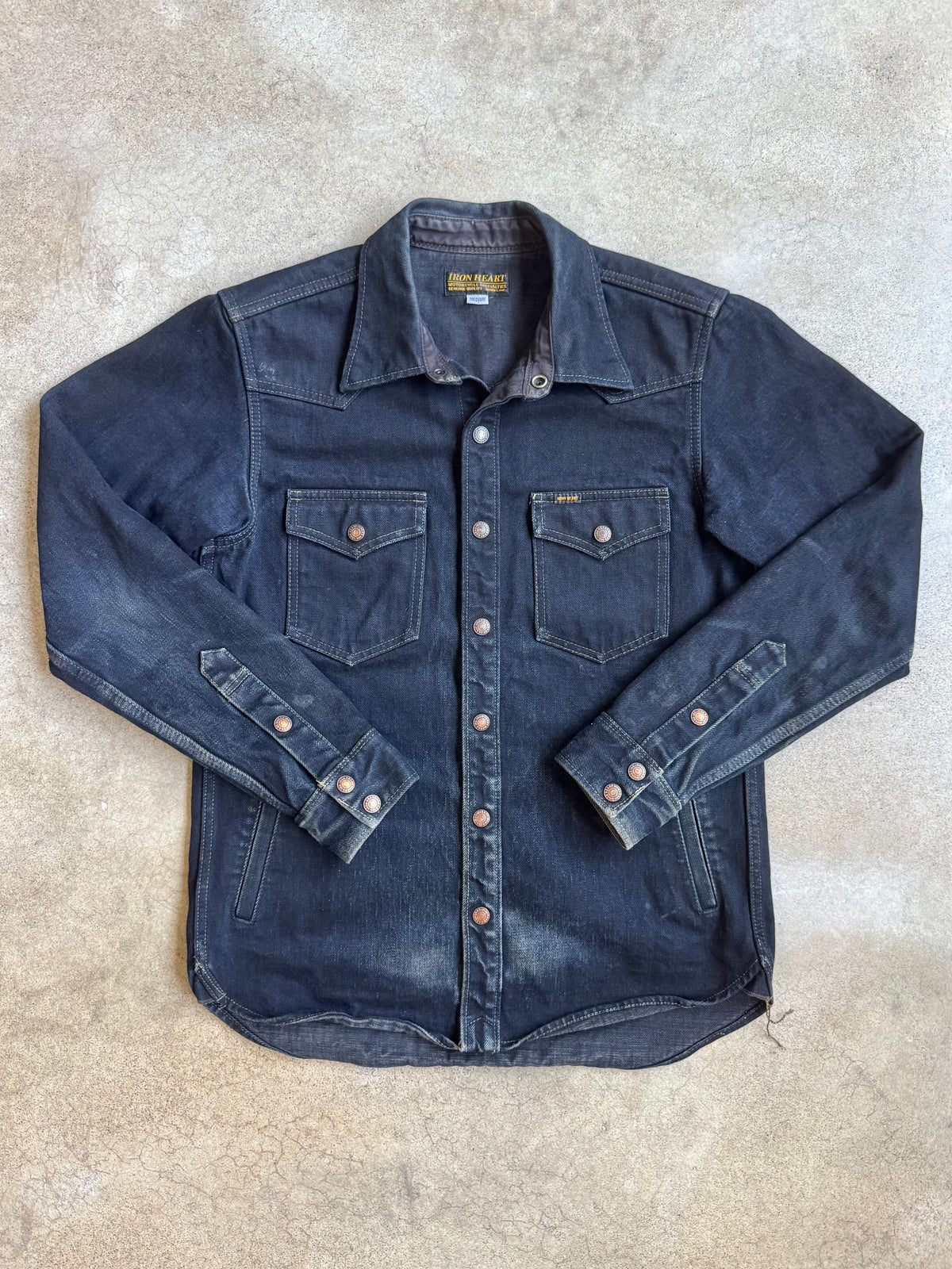 Iron Heart Japanese Selvedge Denim Overdyed CPO Shirt | Medium