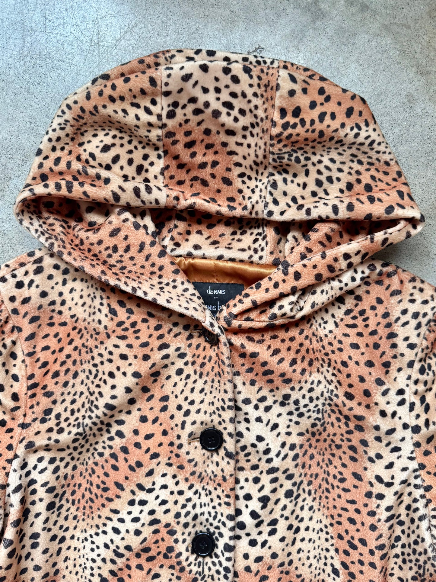 Vintage Dennis Basso Leopard Print Faux Fur Hooded Jacket | XL