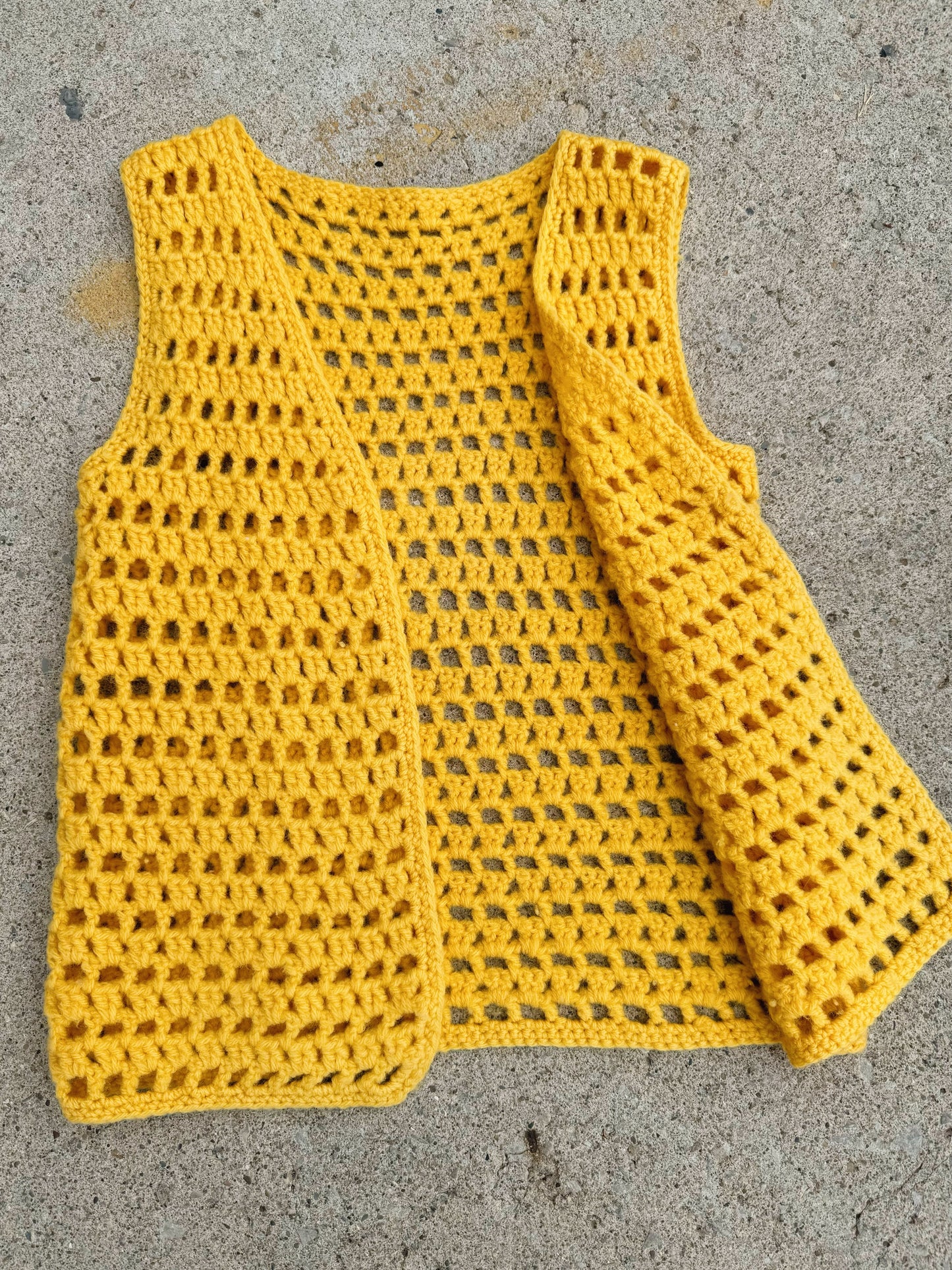 Vintage 1970s Handmade Yellow Crochet Vest