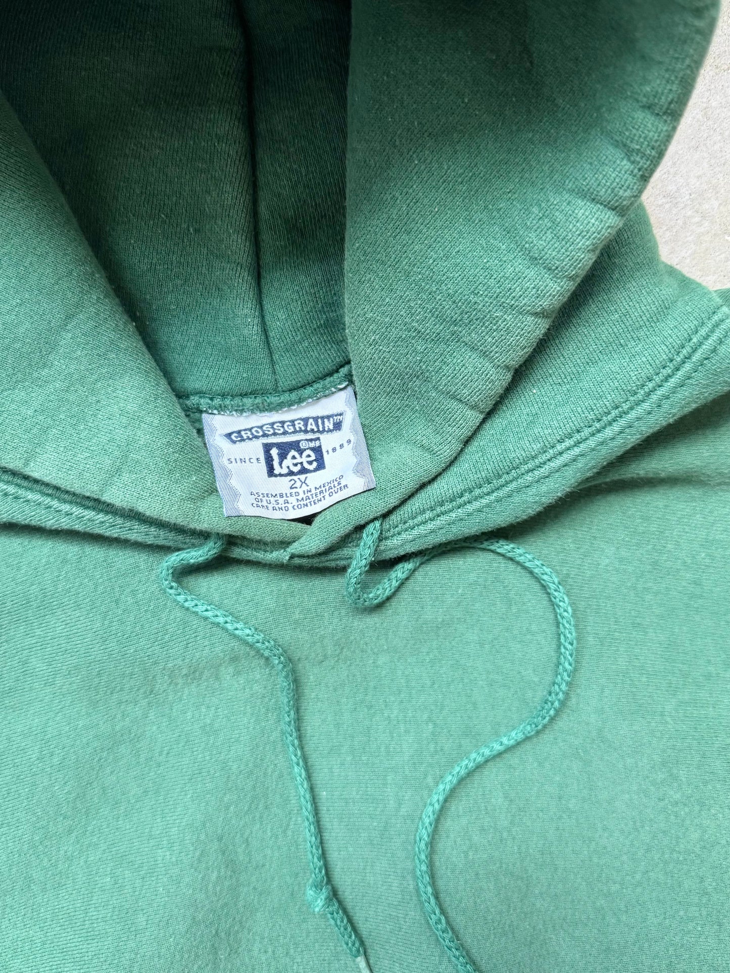 Vintage 1990s Lee Cross-Grain Green Hoodie Sweatshirt | 2XL