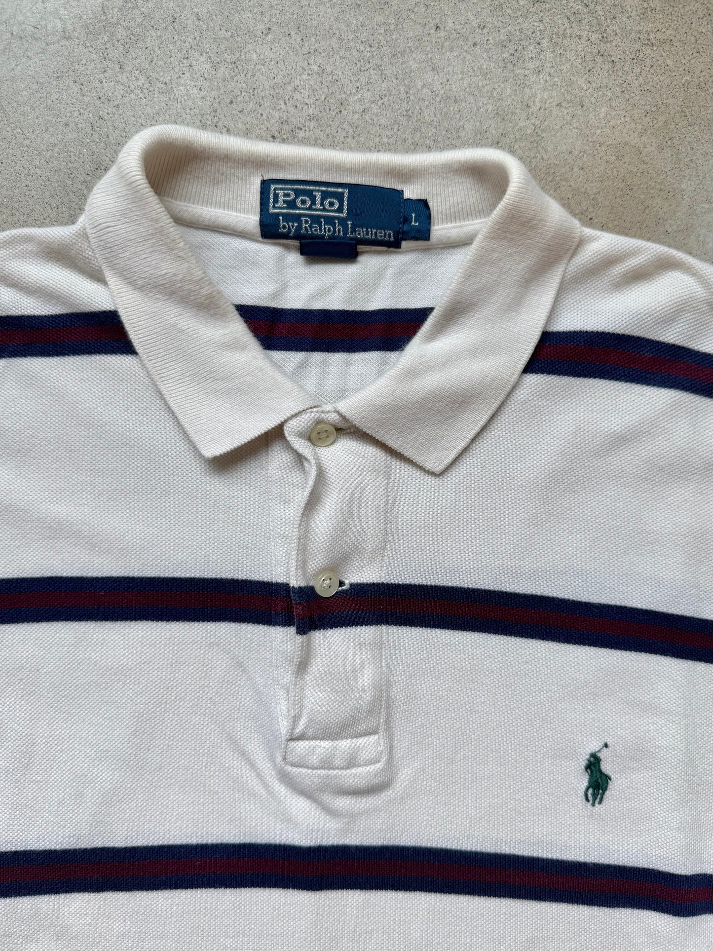 Vintage 1990s Polo Ralph Lauren Rugby Stripe Long Sleeve Polo Shirt | Large