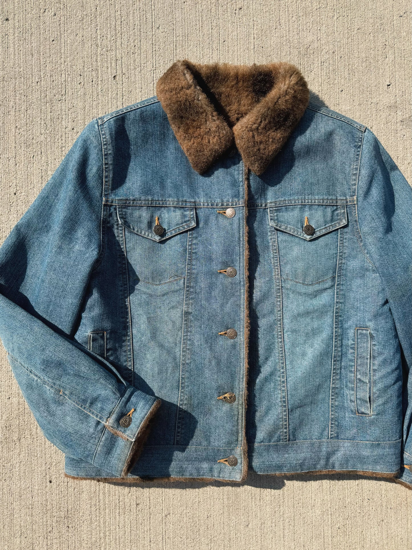 Vintage 1990s Marvin Richards Faux Fur Lined Denim Jacket | Large