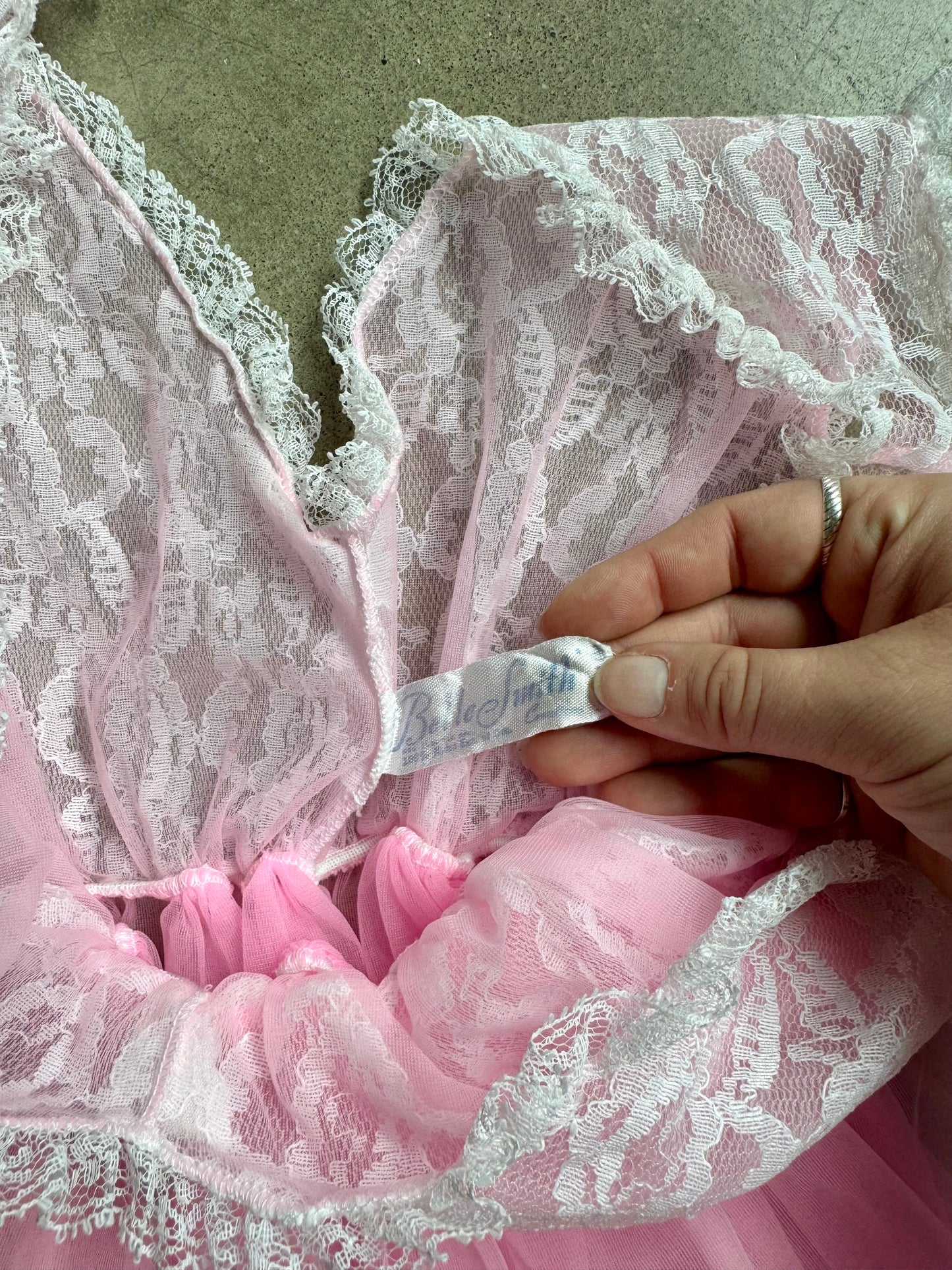 Vintage 1960s Belle Smith Pink & White Lace Babydoll Lingerie Top | Medium