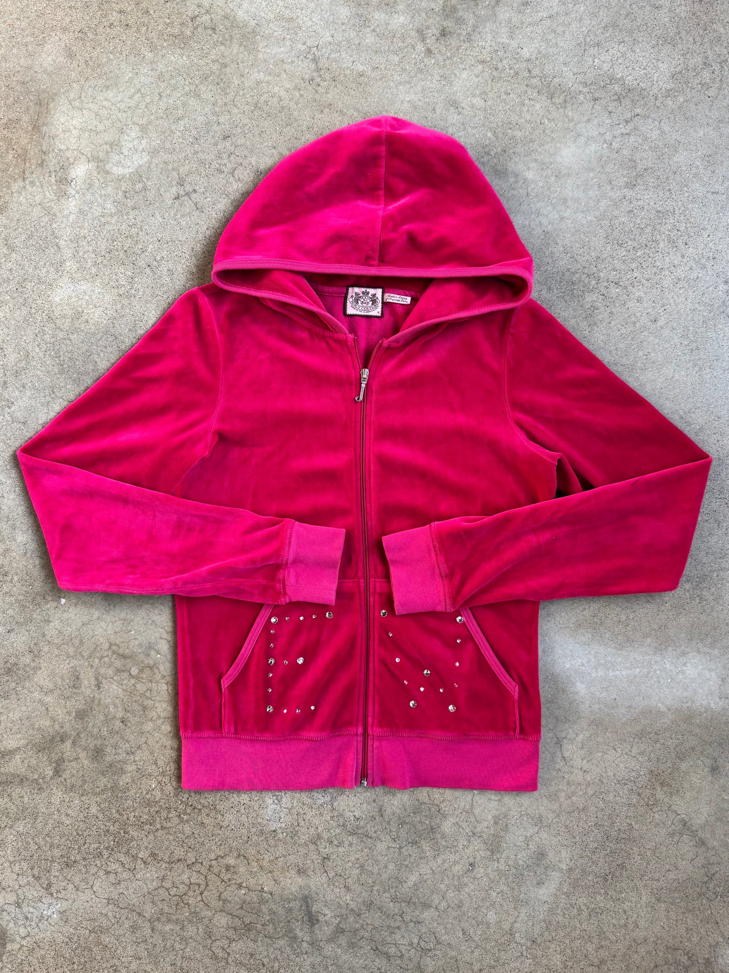 2000s Juicy Couture "Elle Woods" Bedazzled Monogram Hot Pink Velour Tracksuit | Medium