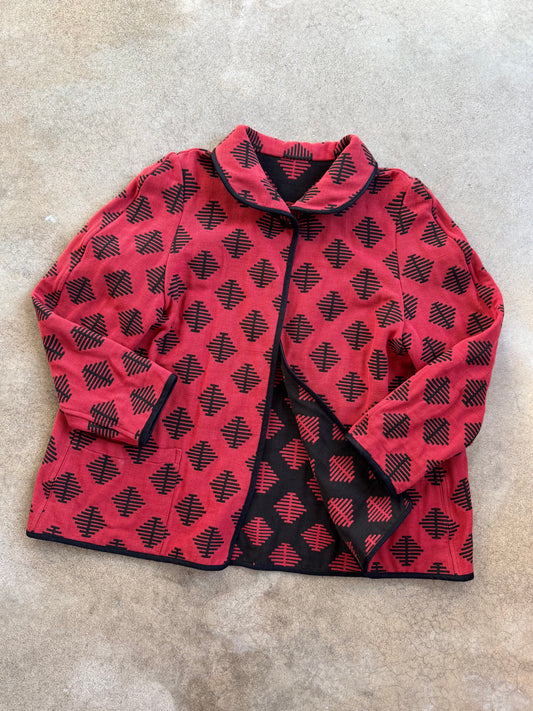 Vintage 1980s Red & Black Pattern Reversible Jacket | L/XL