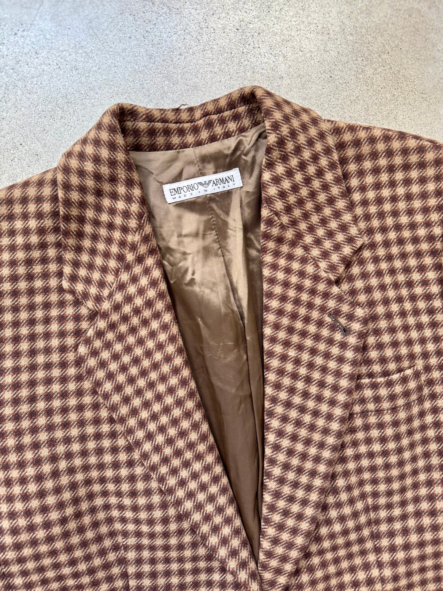 Vintage 1980s Emporio Armani Italian-Made Brown Plaid Wool Blazer | Medium