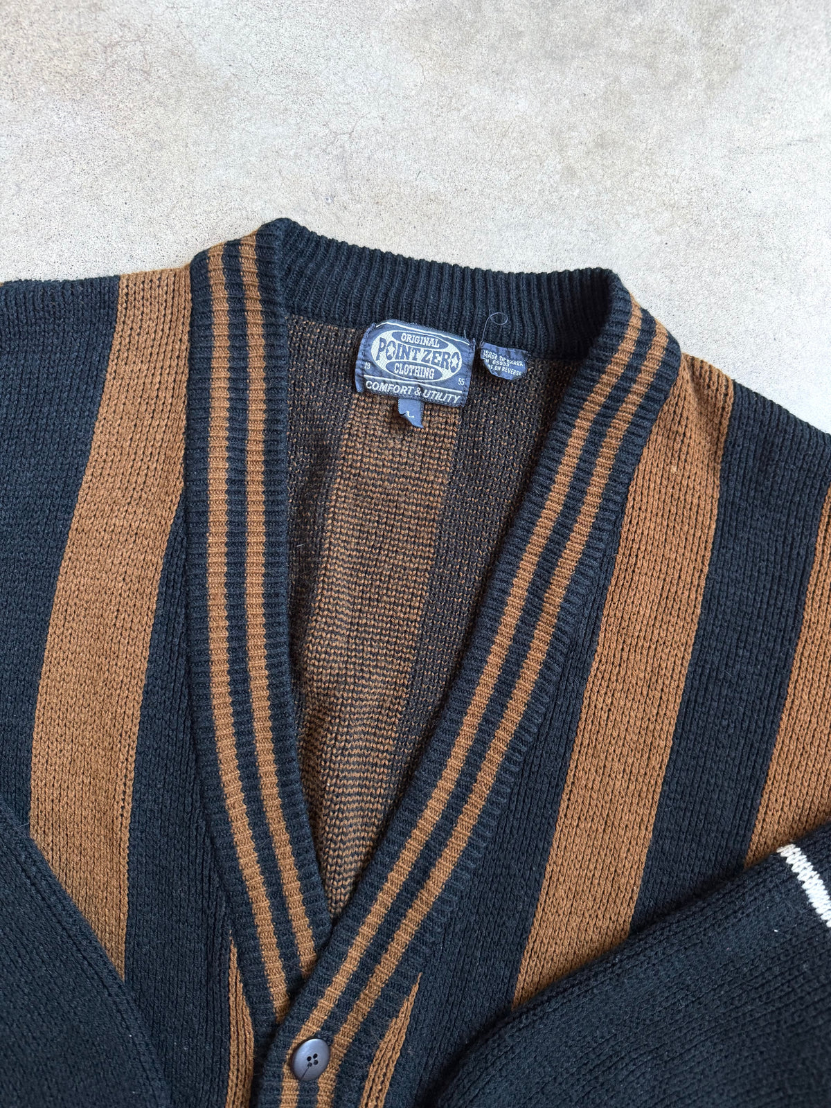 Vintage 1990s Point Zero Brown & Black Striped Cardigan | Large
