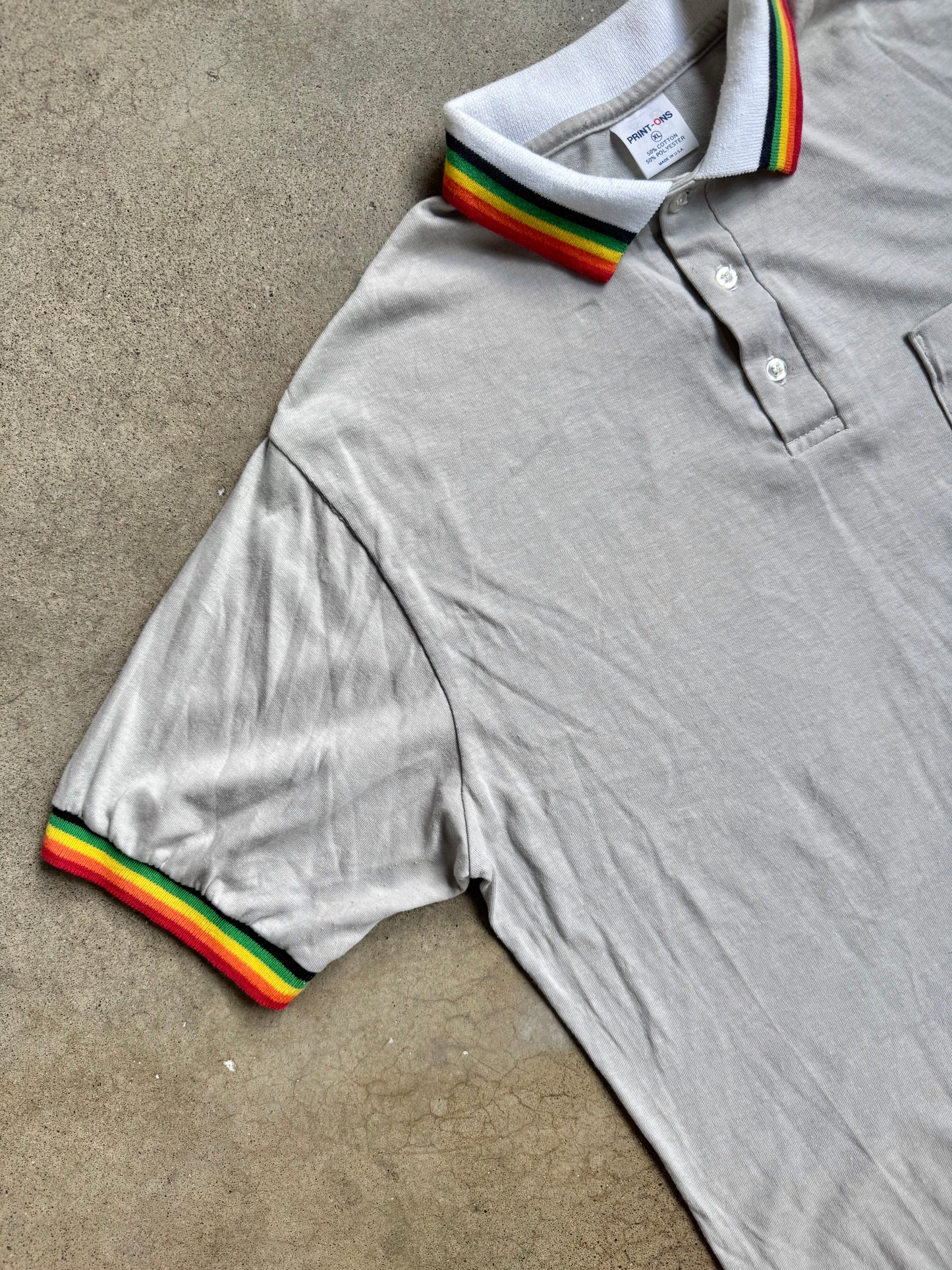 Vintage 1970s Bahamas Compleat Angler Hotel Rainbow Collar Polo Shirt | XL