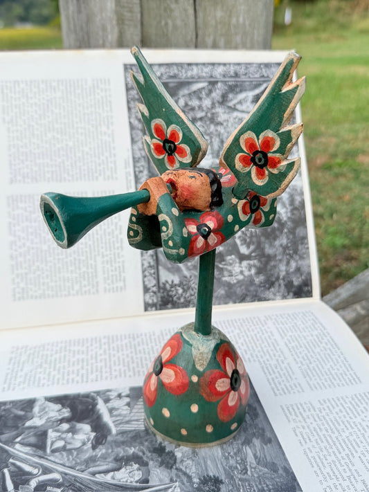 South American Wood Folk Art Flying Angel Statue