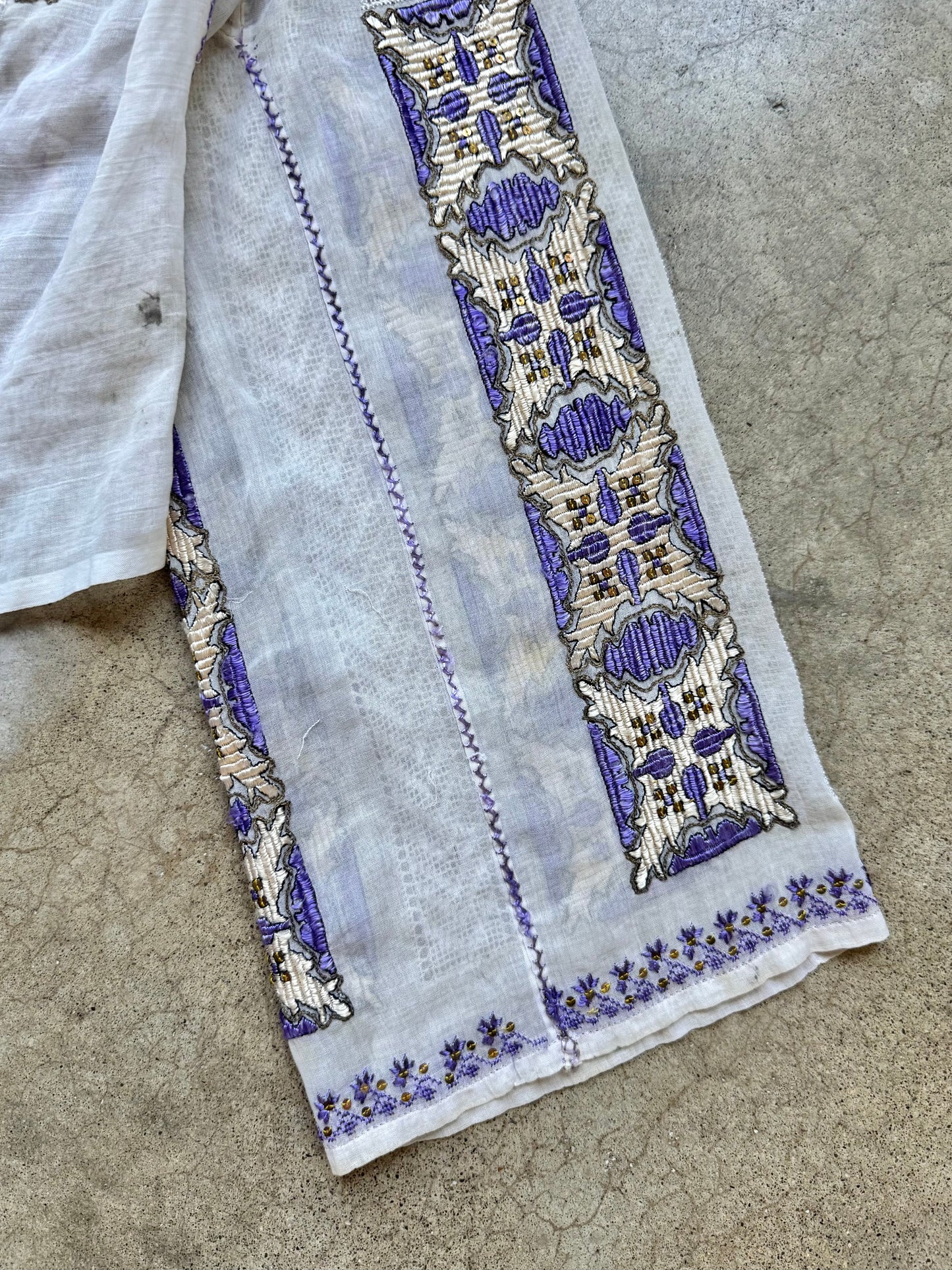 Vintage Romanian Folk Embroidered Gauze Peasant Blouse | Small